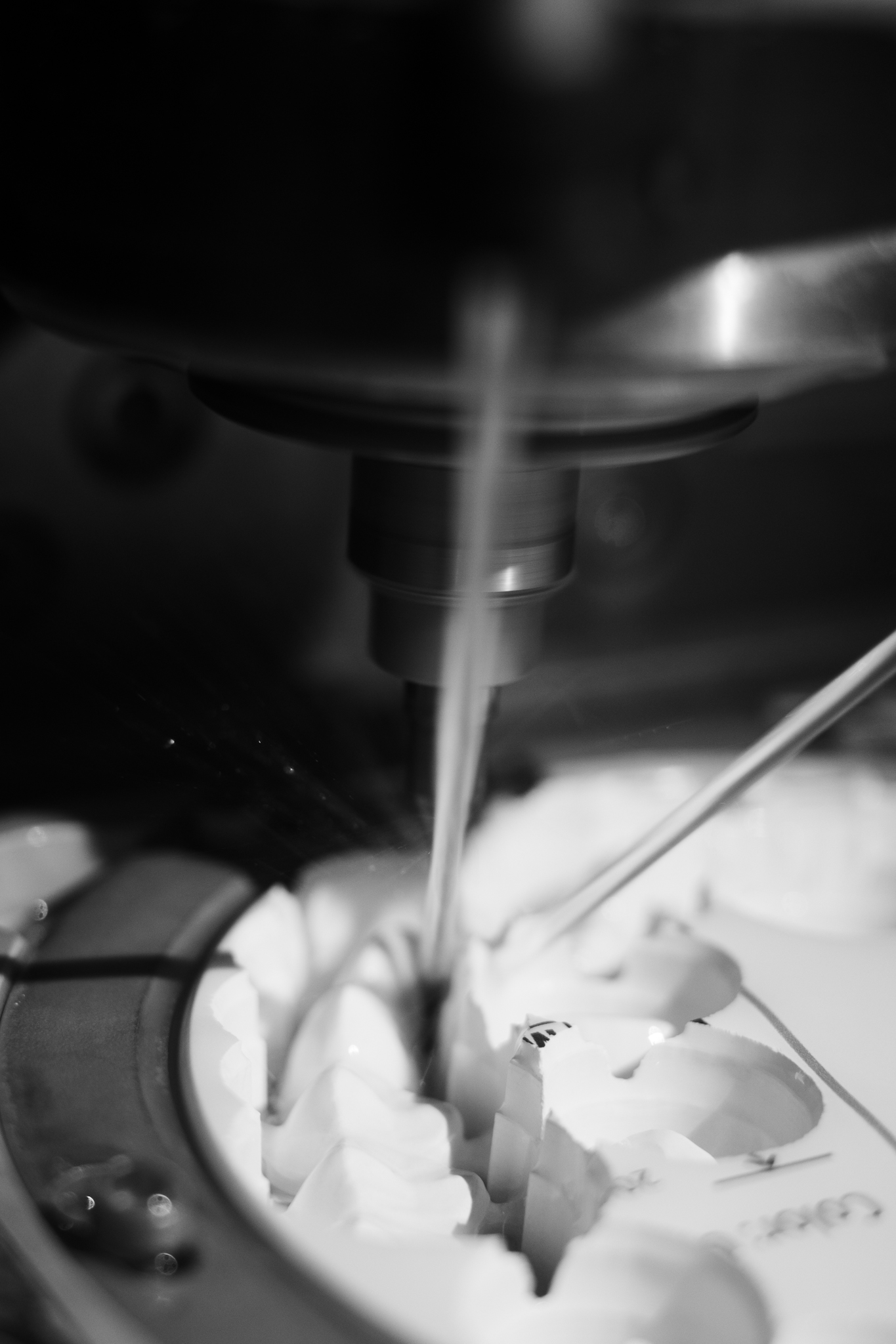Close-up of a zirconia disc being milled