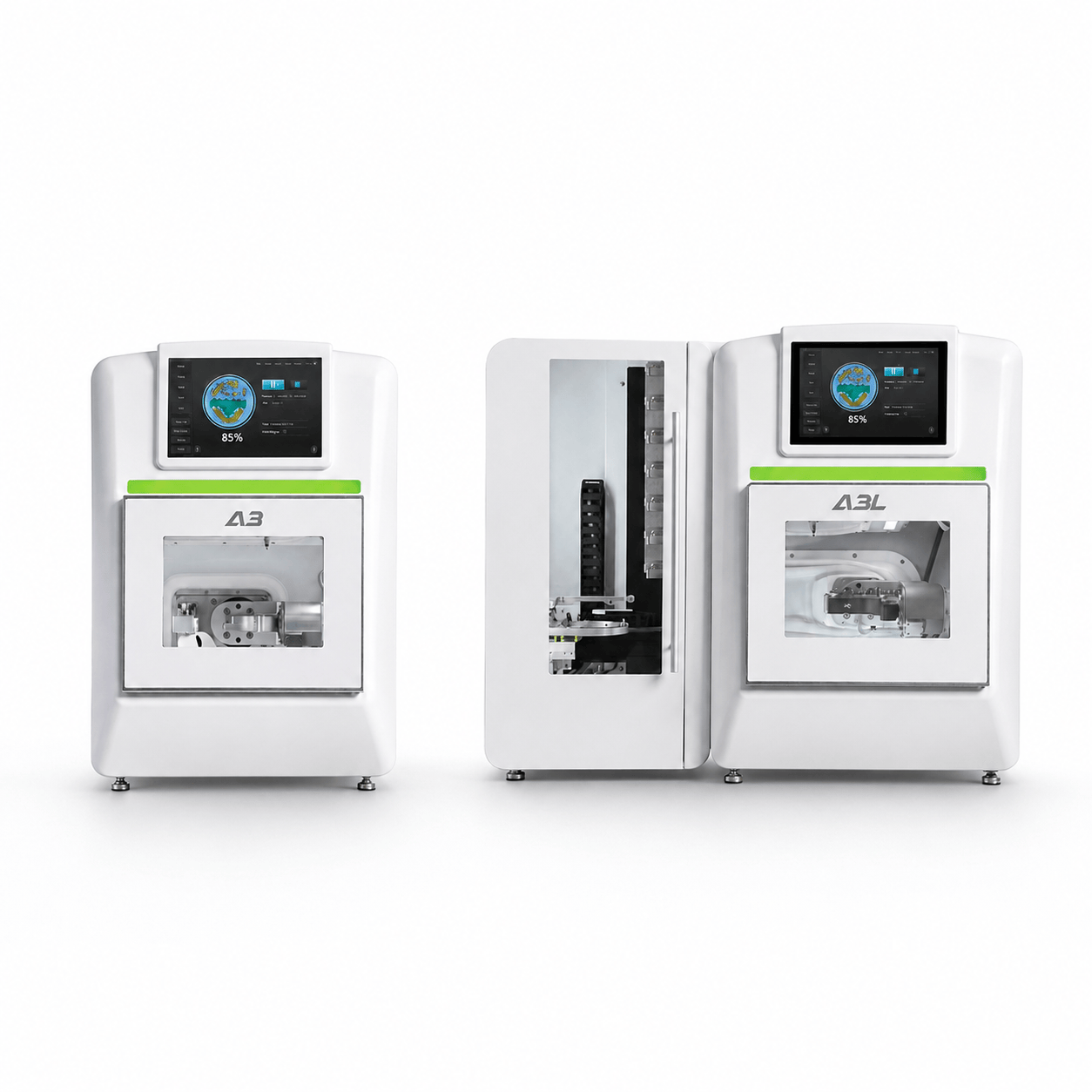 ARUM A3 and A3L benchtop five-axis dental mills, side by side